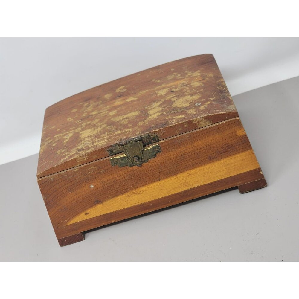 Vintage Small Cedar Wood Jewelry Keepsake Box Solid Wood Construction Stamped101